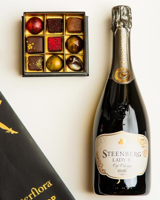 Steenberg Lady R sparkling wine and chocolates