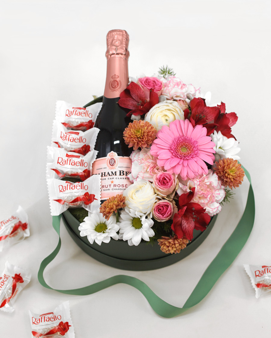 Congratulations flower box (with Graham Beck sparkling wine)