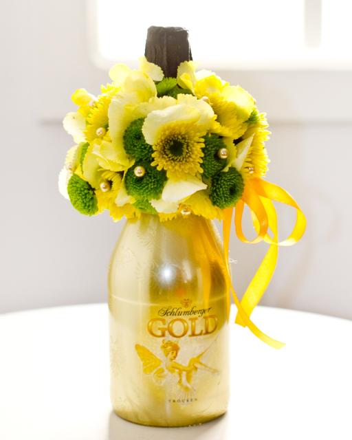 Sparkling wine with flower arrangement